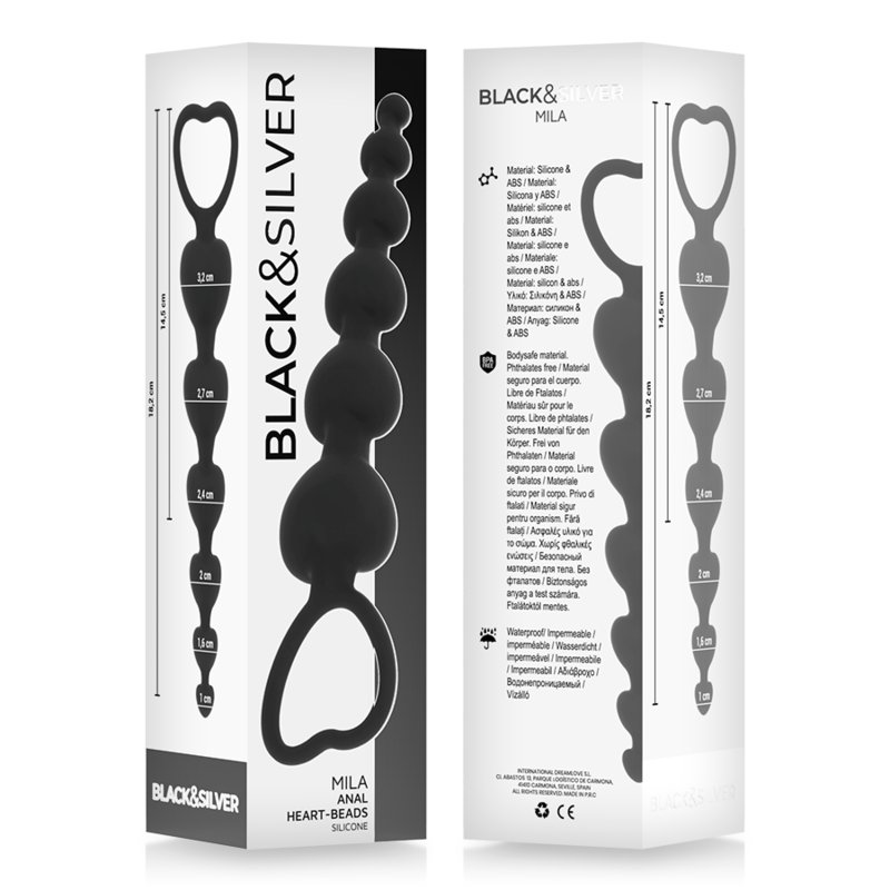 black & silver mila contas anais de silicone coração